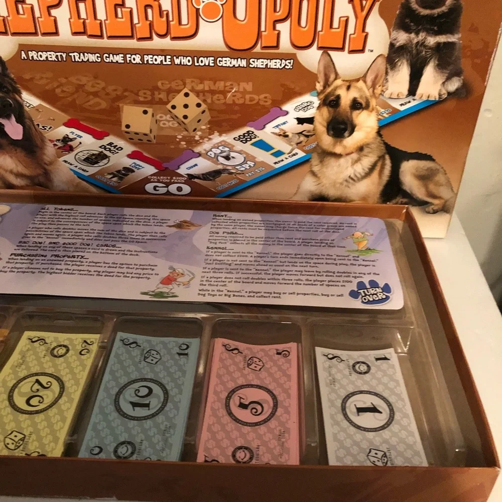 German Shepard Opoly Late for the Sky Tail Wagging Dog Property Board Game